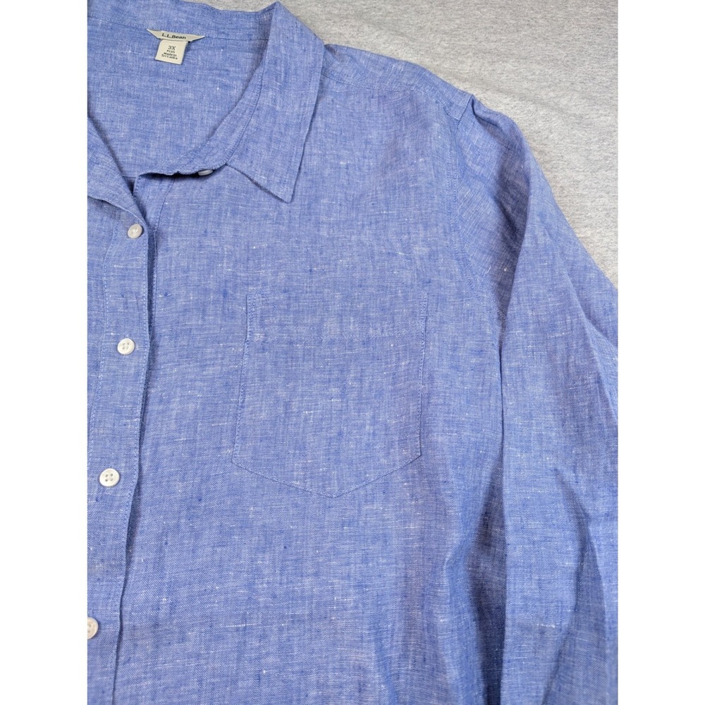 LL Bean Womens 3X Plus Blue 100% Linen Button Down Shirt Long Sleeve 301233 - Picture 3 of 6